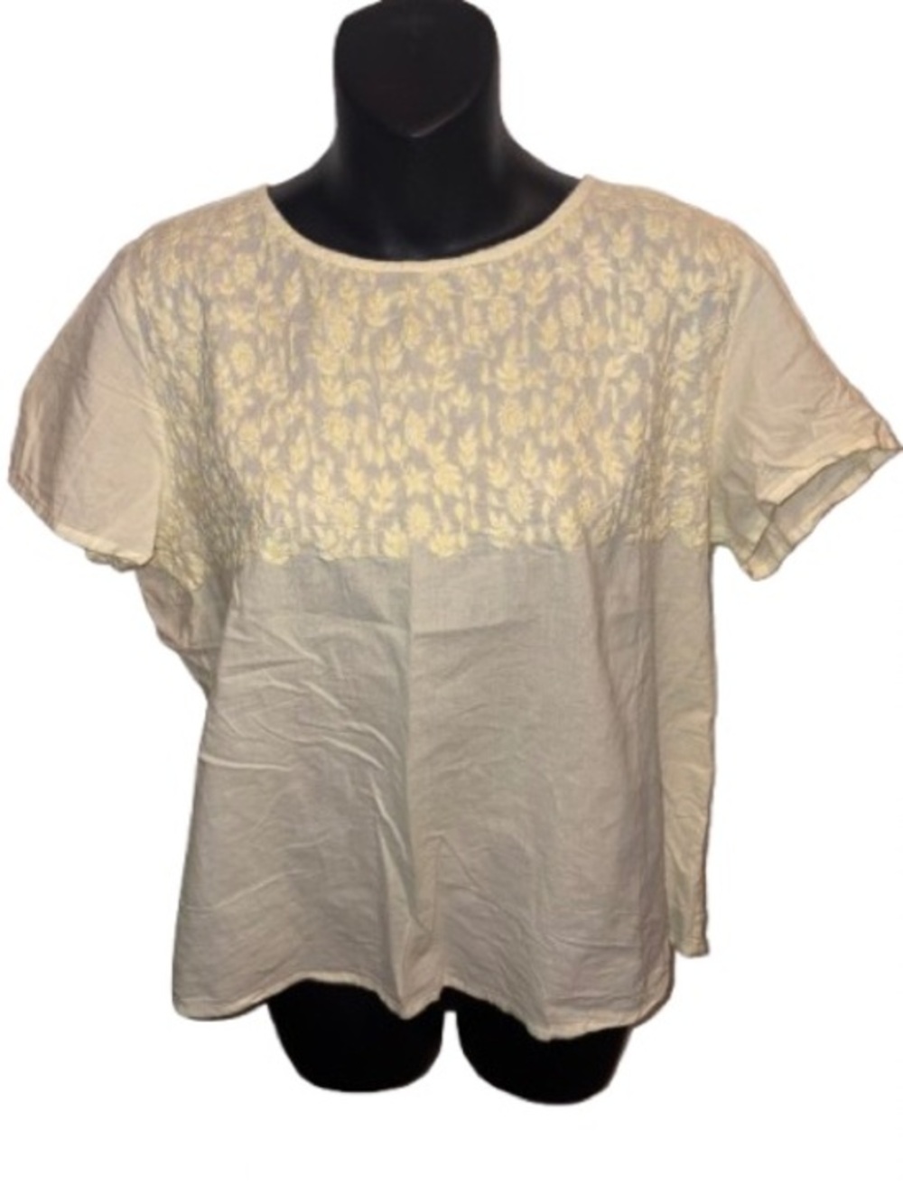 Taleen Light Yellow Embroidered Short Sleeve open back Women's Top NWT size XL